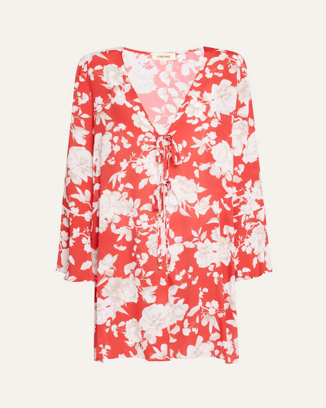 Meghan Ikebana Tie-Front Blouson Mini Dress
